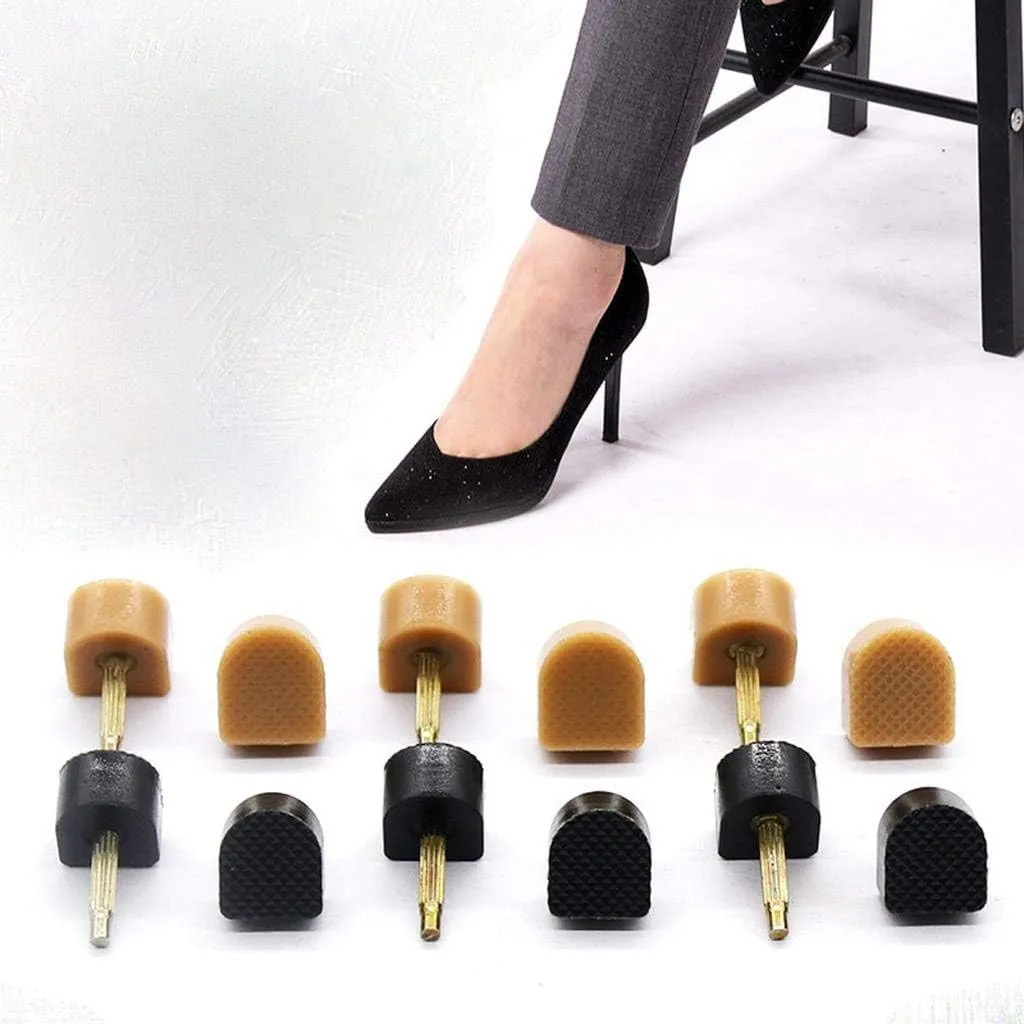 5 Pairs High Heel Shoes Repair Tips Durable Repair Heel Caps Taps Pins Non-Slip Shoes Replacement Dowels Pad Heel Protector Plates Covers Silent Heel,5 Sizes,7,9,10,11,12mm,U Shape,Black