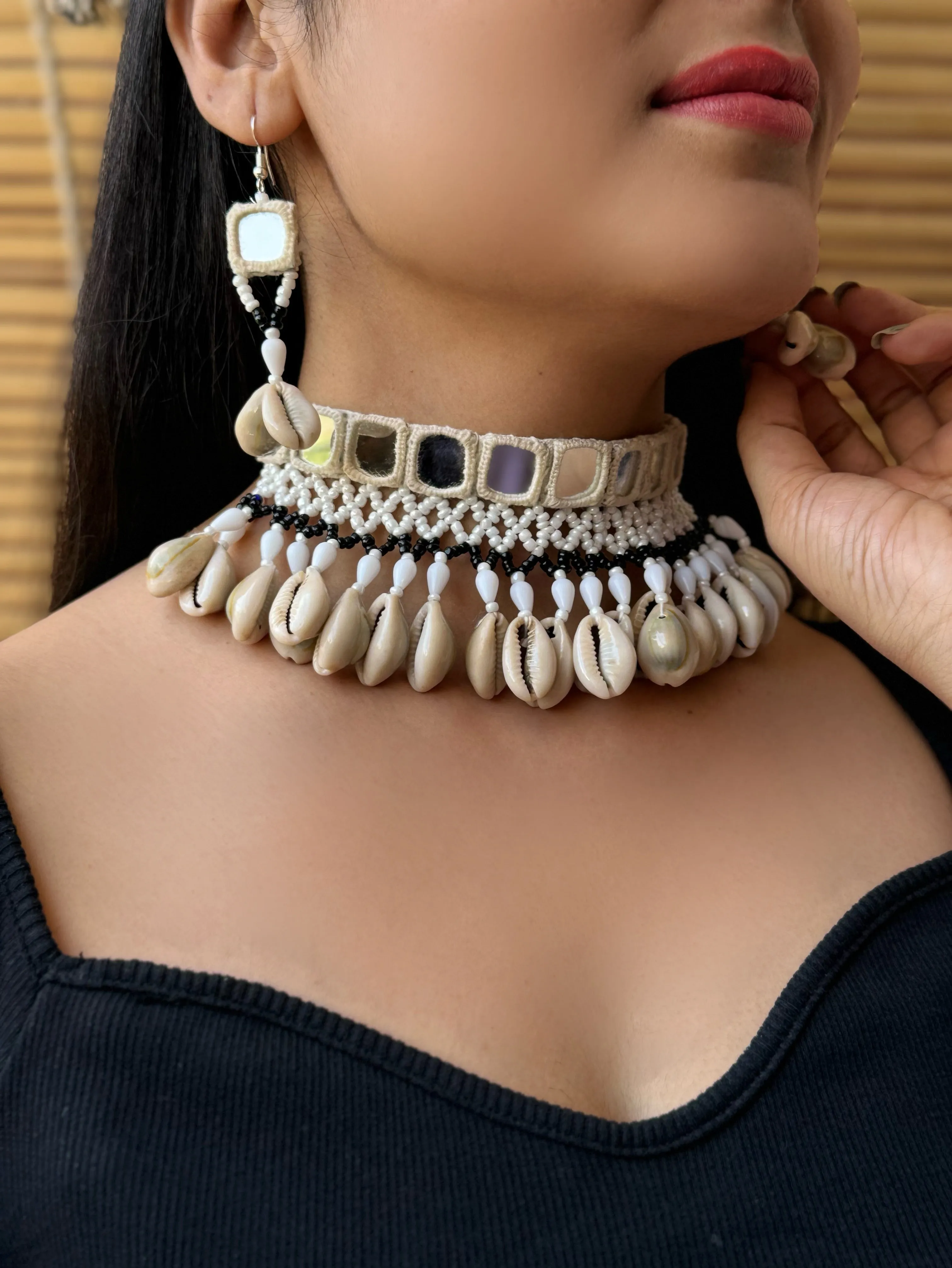 Amola Mirrorwork Fabric Choker   Earrings Set