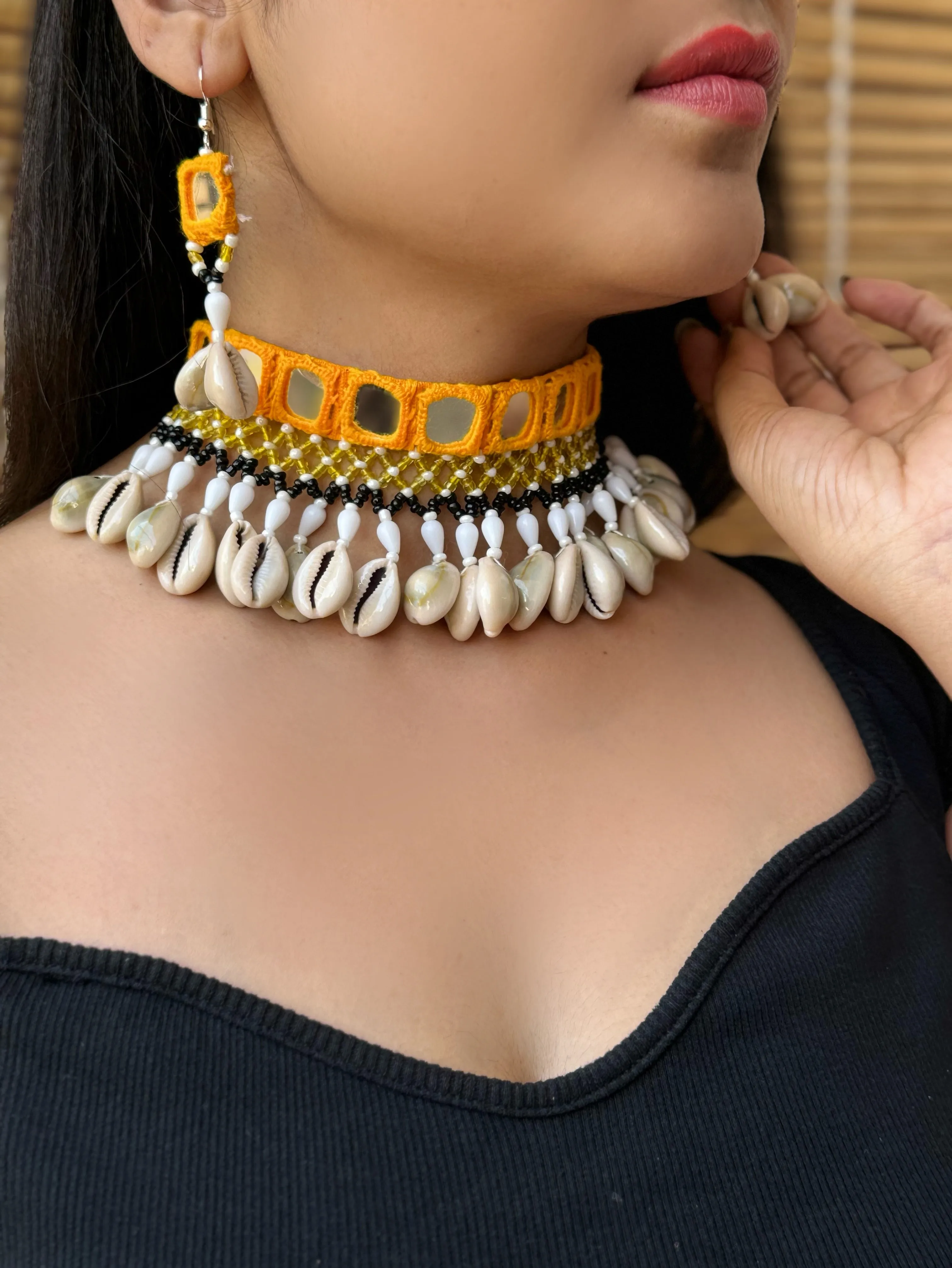 Amola Mirrorwork Fabric Choker   Earrings Set