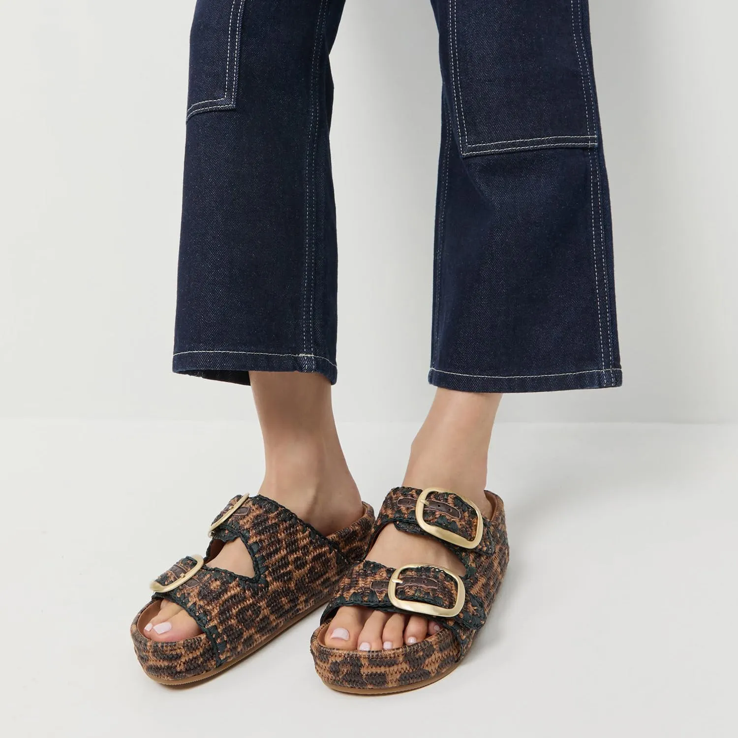 Arqa Raffia Platform Sandals for Women Open Toe Natural Straw Footbed Slides Comfortable Casual Adjustable Buckle Strap Woven Flatform Sandal Summer Beach Wedge Heel Slippers