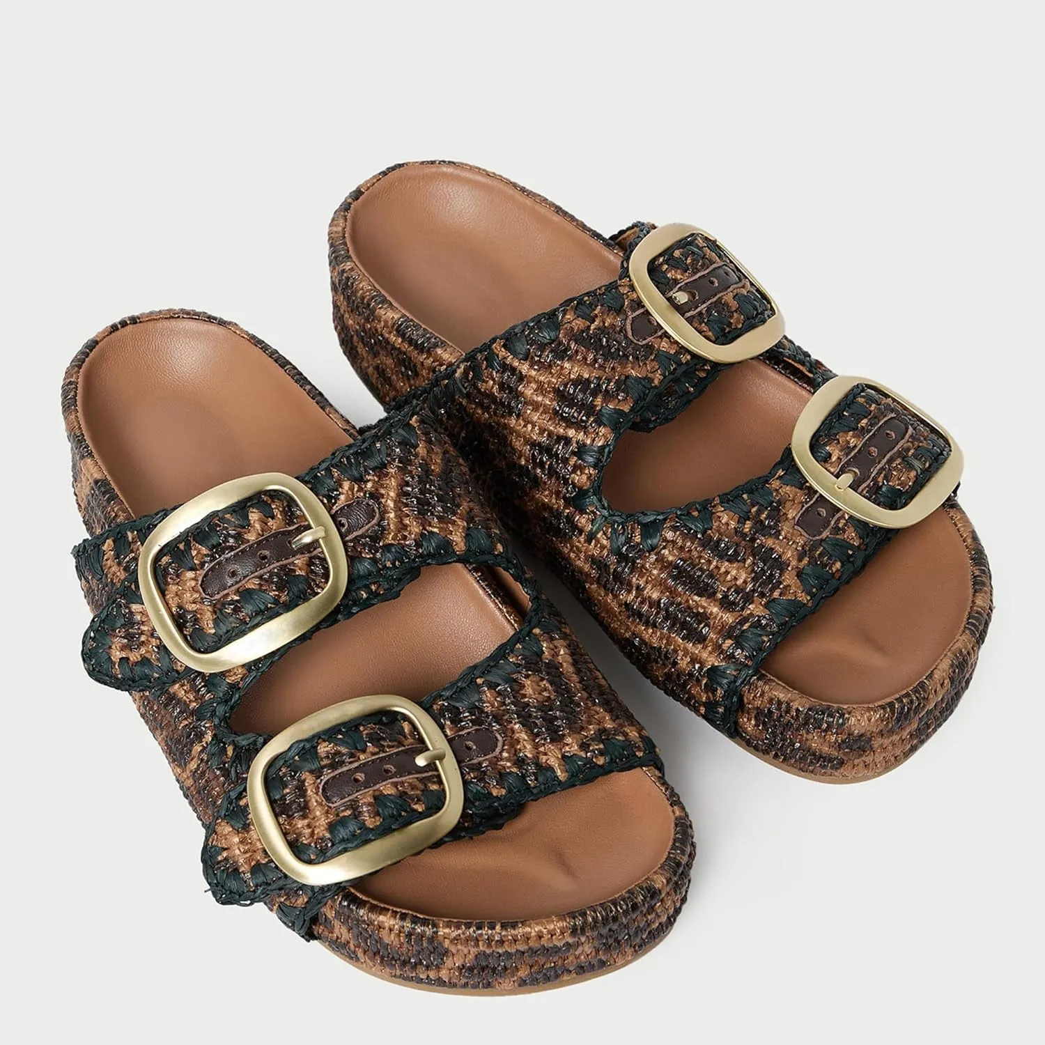 Arqa Raffia Platform Sandals for Women Open Toe Natural Straw Footbed Slides Comfortable Casual Adjustable Buckle Strap Woven Flatform Sandal Summer Beach Wedge Heel Slippers