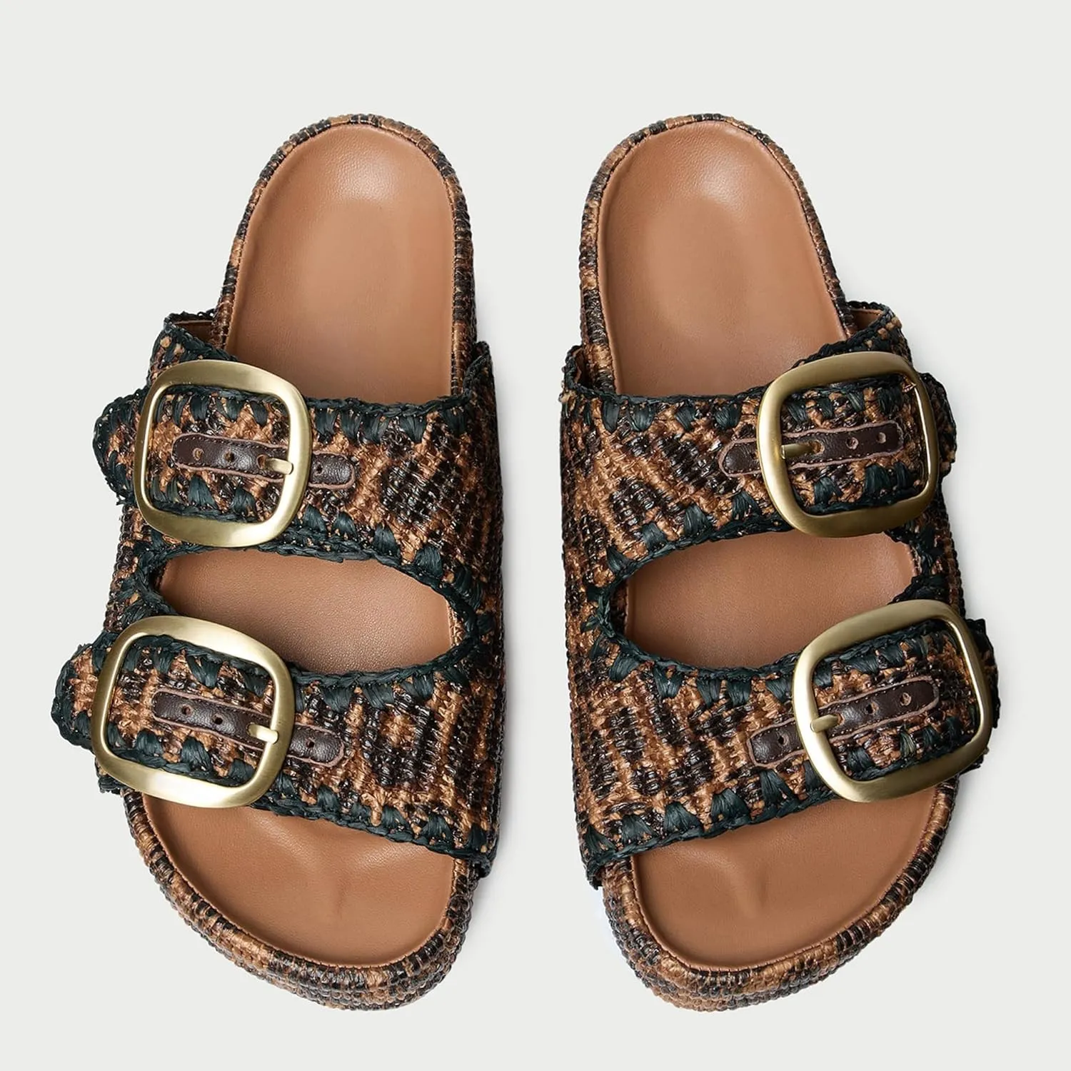 Arqa Raffia Platform Sandals for Women Open Toe Natural Straw Footbed Slides Comfortable Casual Adjustable Buckle Strap Woven Flatform Sandal Summer Beach Wedge Heel Slippers