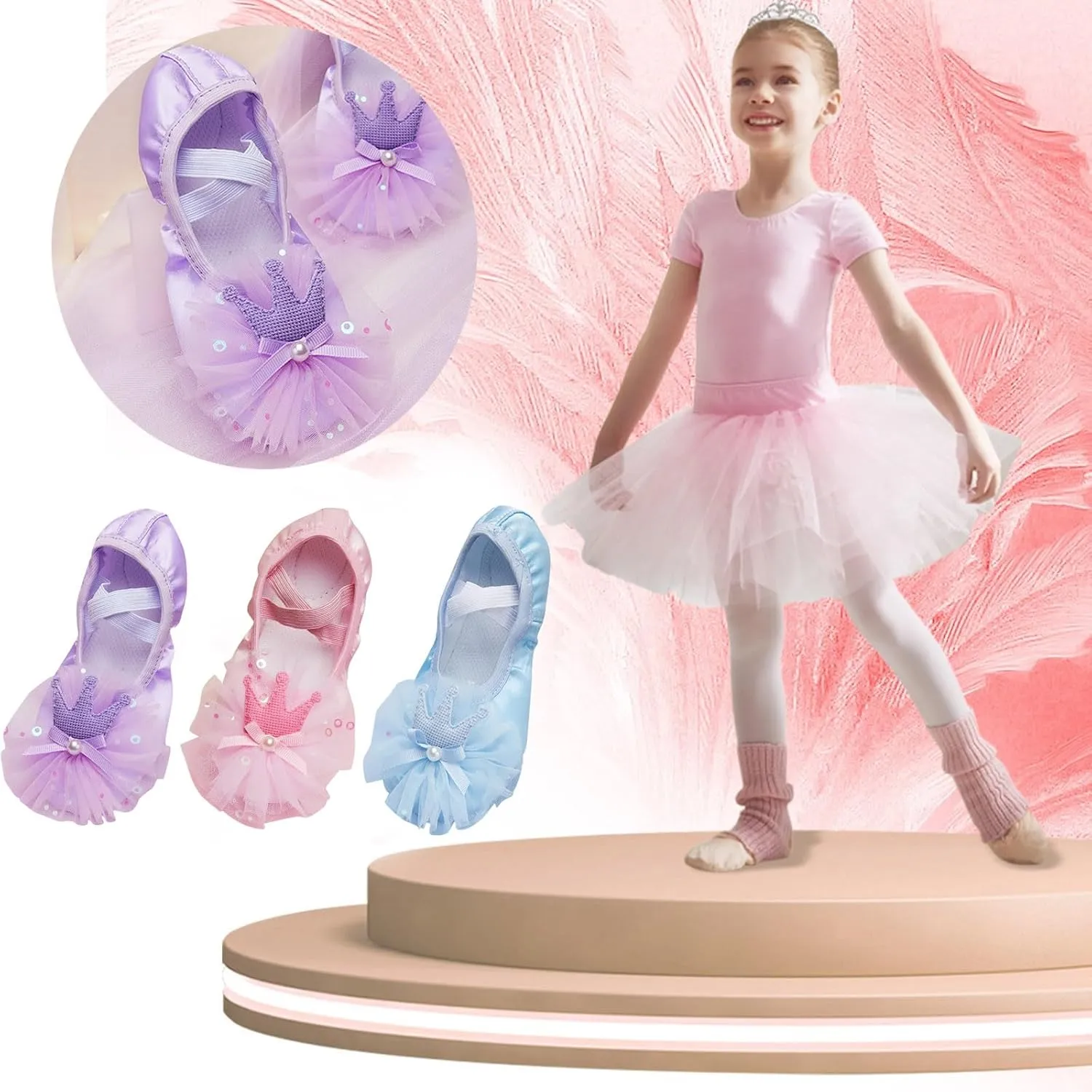 Ballet Shoes for Girls,Soft Leather Ballet Slippers No-Tie Warm Dance Yoga Practice Shoes for Toddler Girls