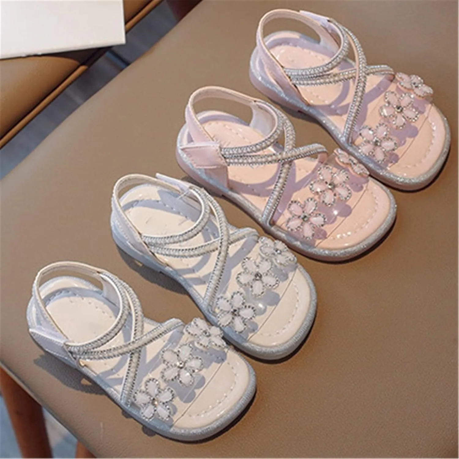 Big Kids Girl Sandals Summer Crystal Flower Design Princess Shoes Daily With Princess Dress Wear Dance Shoes for