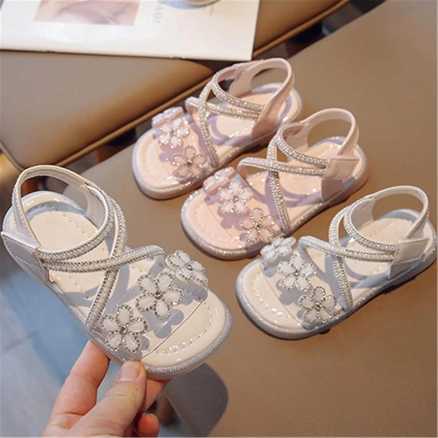 Big Kids Girl Sandals Summer Crystal Flower Design Princess Shoes Daily With Princess Dress Wear Dance Shoes for