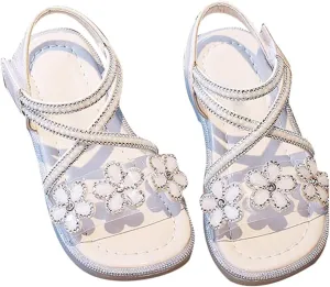 Big Kids Girl Sandals Summer Crystal Flower Design Princess Shoes Daily With Princess Dress Wear Dance Shoes for