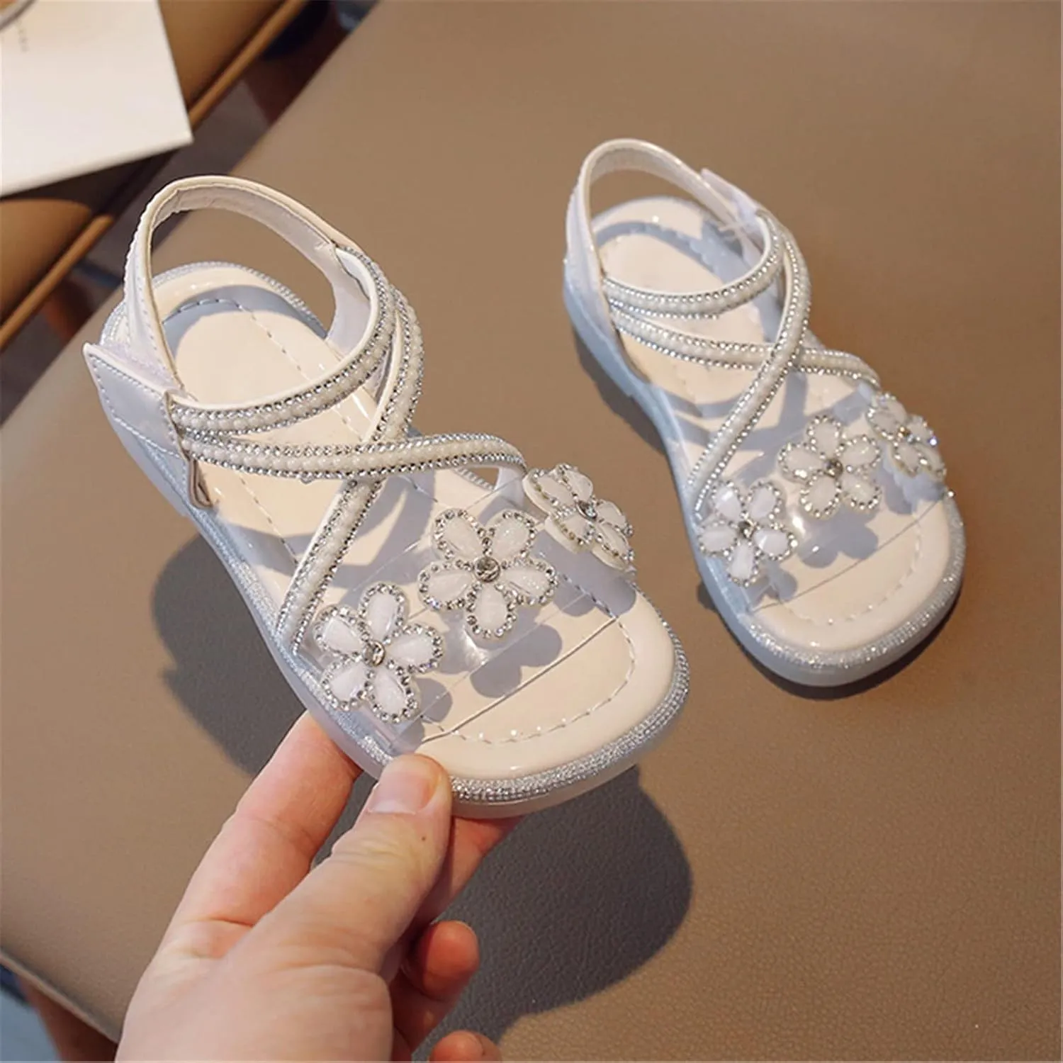 Big Kids Girl Sandals Summer Crystal Flower Design Princess Shoes Daily With Princess Dress Wear Dance Shoes for