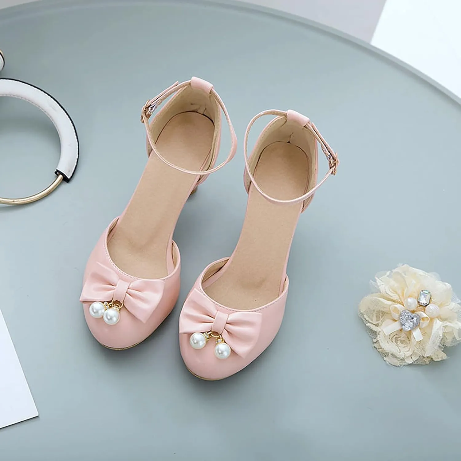 Big Kids Girl Summer Sandals Low Heel Dress Shoes Wedding Party Closed Toe Bow Tie High Heels Toddler Dress Shoes