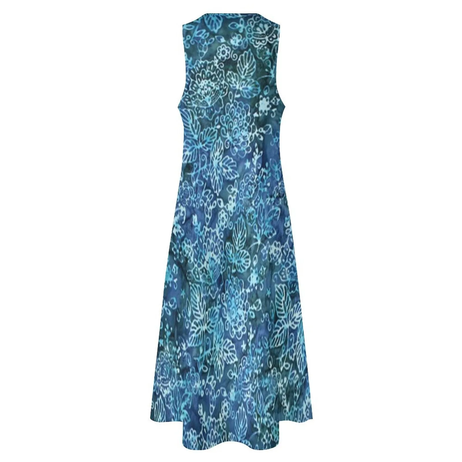 Blue Floral Sleeveless Long Dress