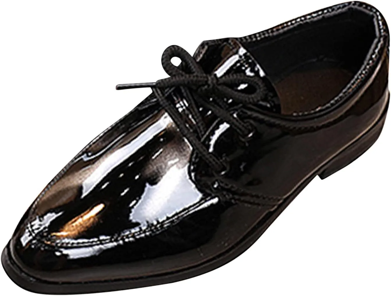 Boys Girls Paten Leather Low Heels Vintage xfords Lace Up Pointed Toe Flat Retro Dress Shoes Baby Sandals Girl