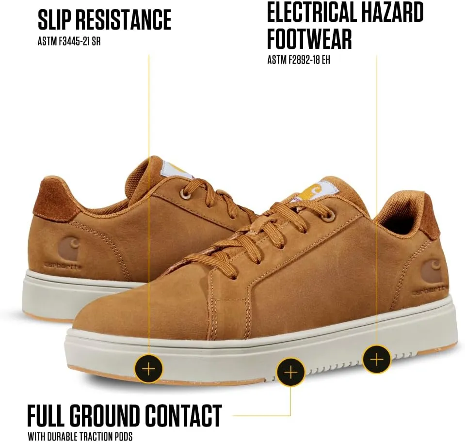 Carhartt Detroit Leather Sneakers for Men - Comfortable Shoes for Men with Wide Toe Box, Comfort Footbed and Midsole, and Slip-Resistant Outsole