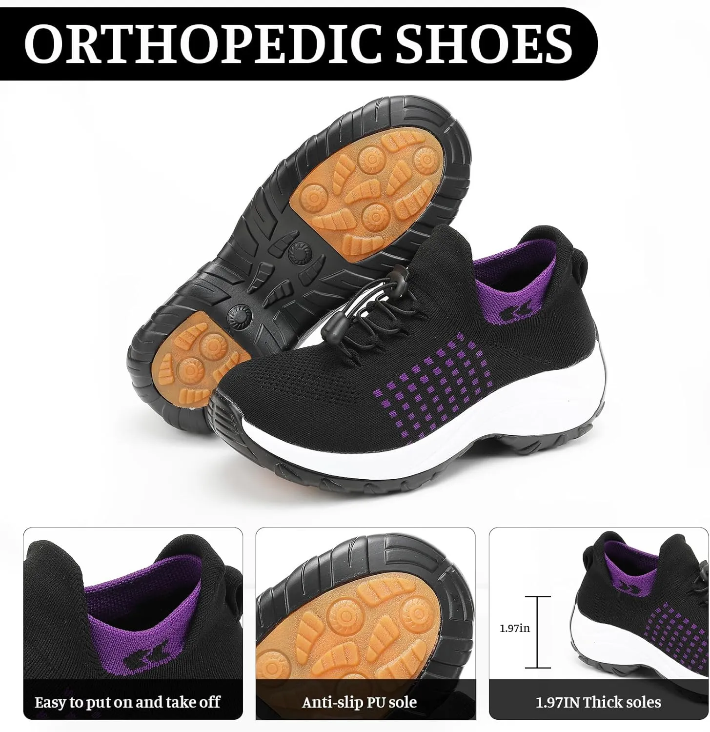 Comfort Wear Orthowear Shoes for Women Men Comfortwear Ortho Stretch Cushion Shoes Women Plantar Fasciitis Walking Shoe Slip On Trainers Comfortable Casual Ladies Athletic Sneakers Thick Bottom