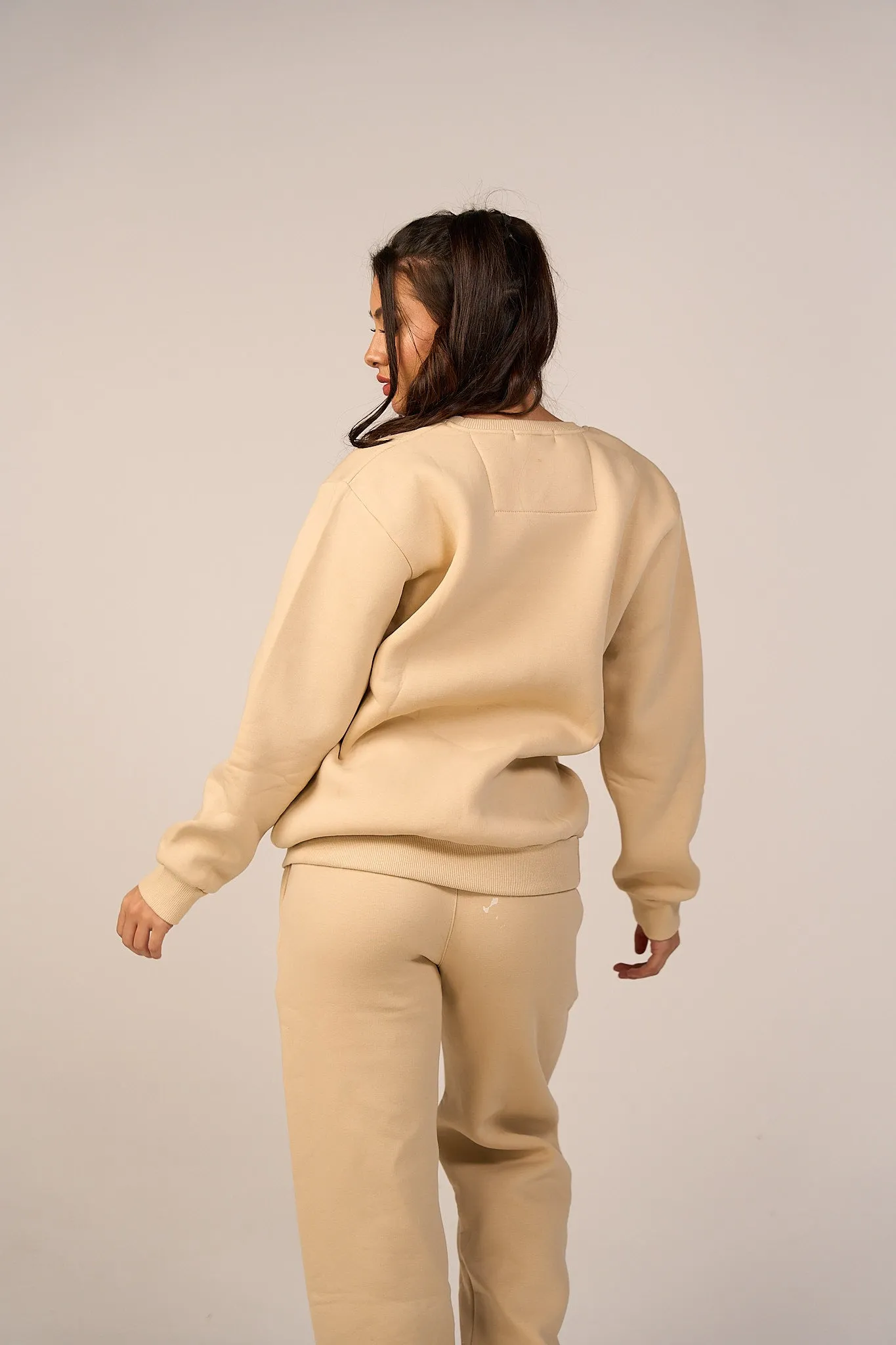 Crew Neck Pullover & Sweatpants - Set - Beige