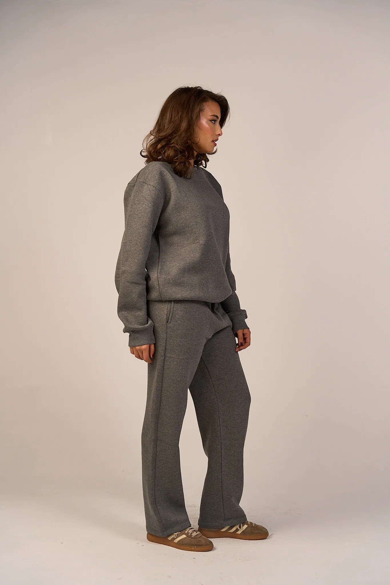 Crew Neck Pullover & Sweatpants - Set - Gray