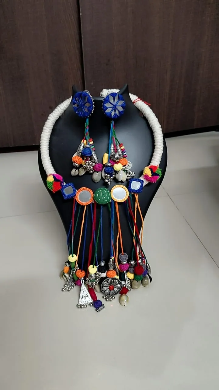 Dhyana Mirrorwork Fabric Hasli   Earrings Set