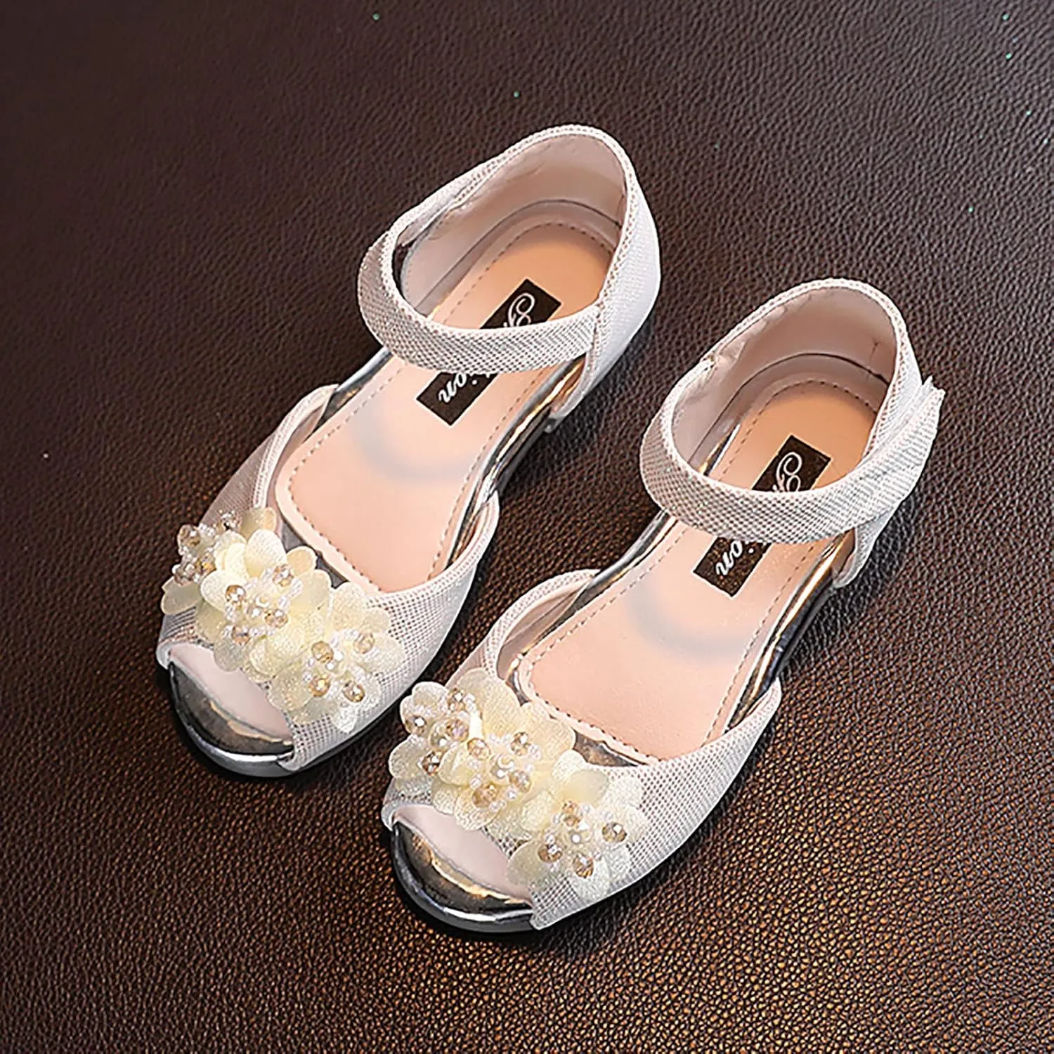 EnJoCho Sport Shoes for Kids Girls Rhinestone Flower Shoes Low Heel Princess Shoes Flower Wedding Party Dress Pump Shoes