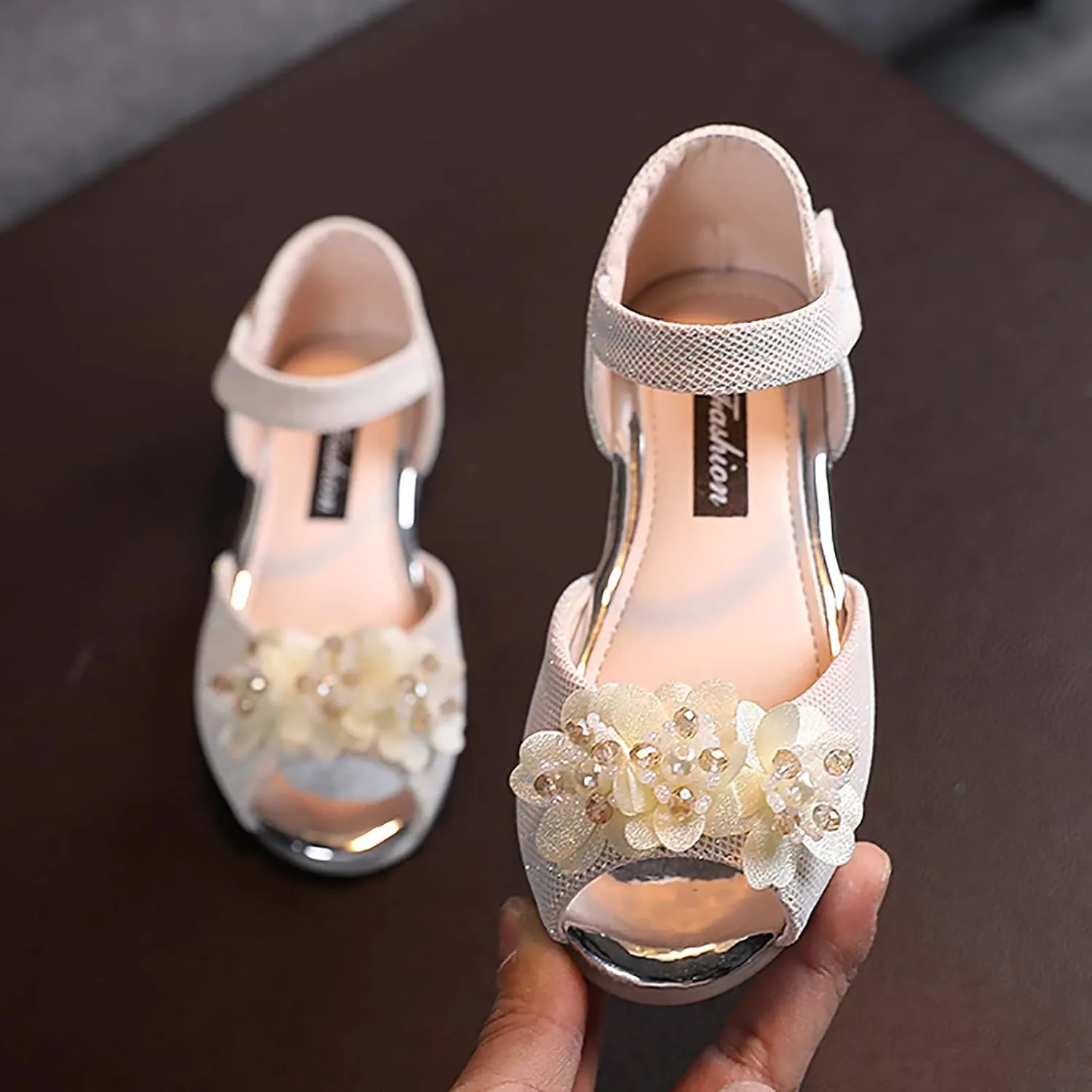 EnJoCho Sport Shoes for Kids Girls Rhinestone Flower Shoes Low Heel Princess Shoes Flower Wedding Party Dress Pump Shoes