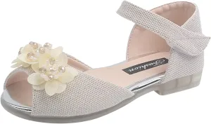 EnJoCho Sport Shoes for Kids Girls Rhinestone Flower Shoes Low Heel Princess Shoes Flower Wedding Party Dress Pump Shoes