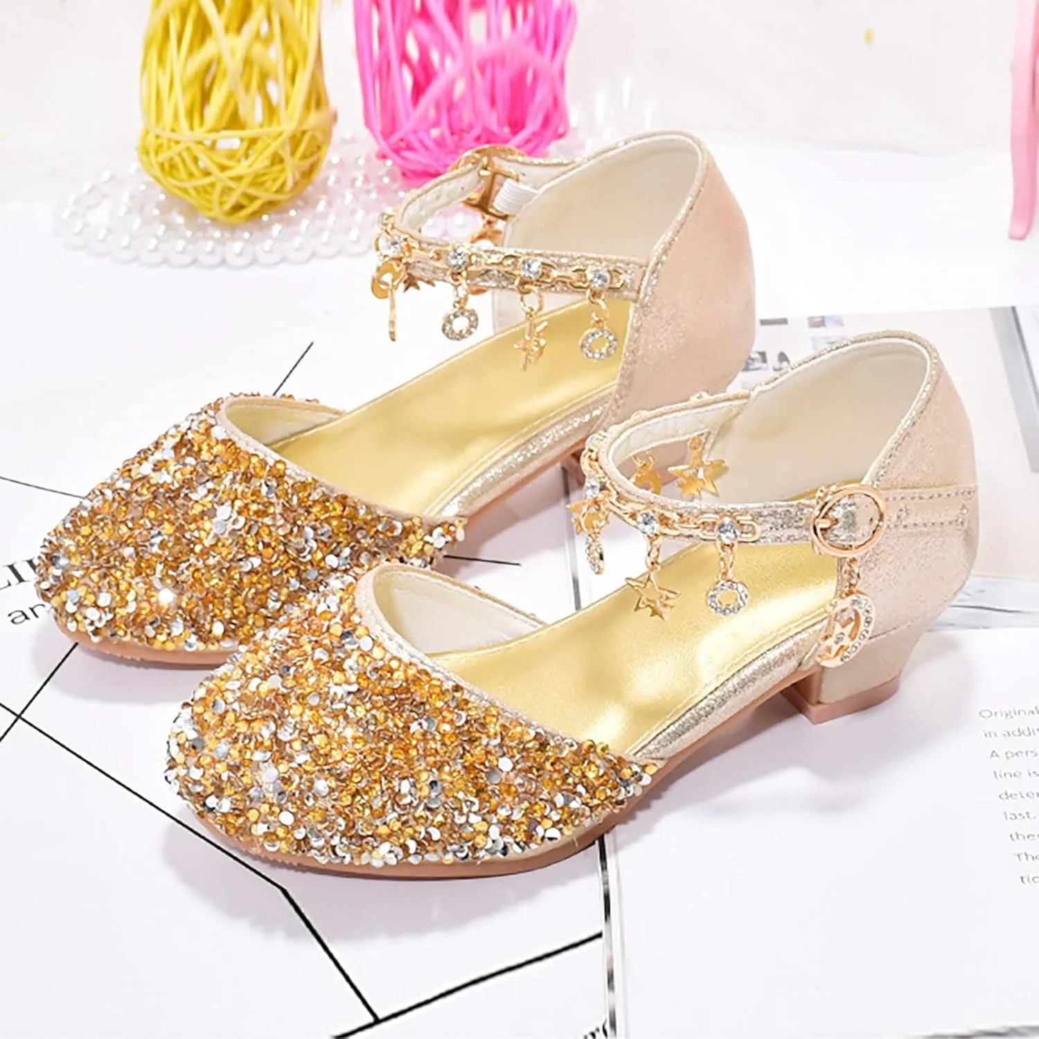 Flower Girls Shoes Rhinestones Low Heels Ankle Strap Dress Pump Wedding Party for Toddler Party Sandals for Boys Loafers