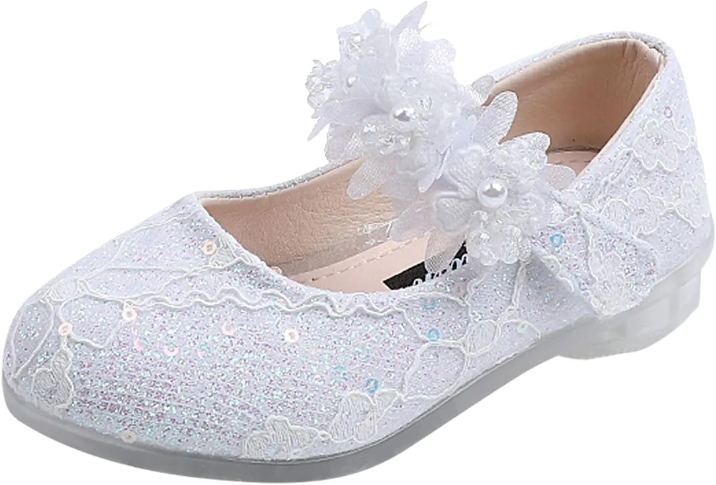 Girls Dress Shoes Glitter Shoe Flower Mary Jane Low Heels Party Wedding Prom Footwear for Toddler Girls Dress Shoes