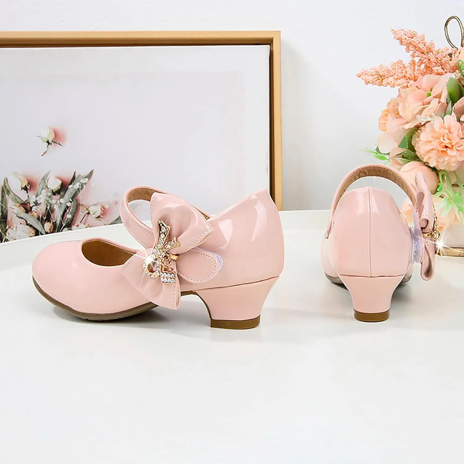 Girls Dress Shoes Mary Jane Shoes for Girls, Low Girls Heels for Kids Toddler Flower Girl Wedding Party Kids Shoes