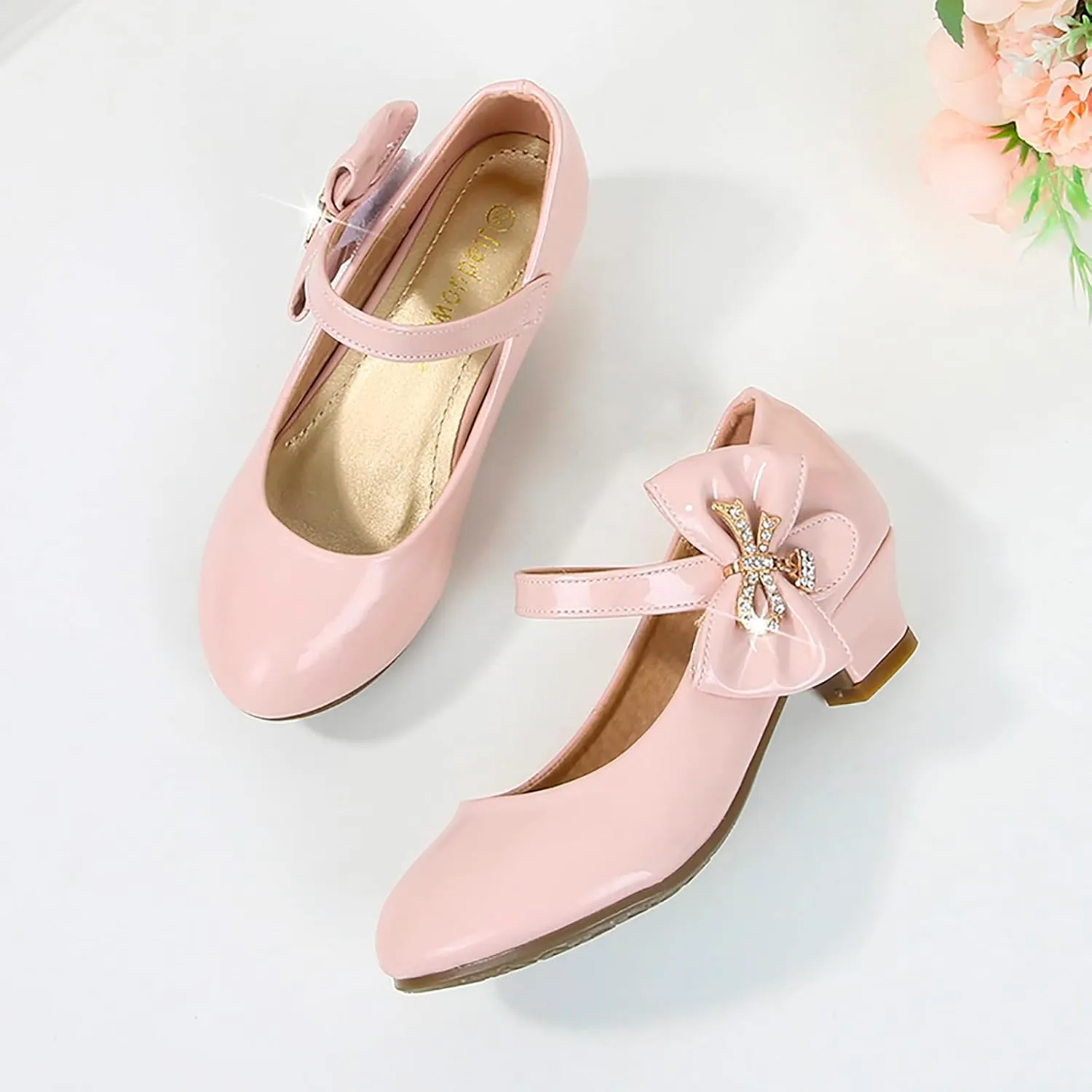 Girls Dress Shoes Mary Jane Shoes for Girls, Low Girls Heels for Kids Toddler Flower Girl Wedding Party Kids Shoes