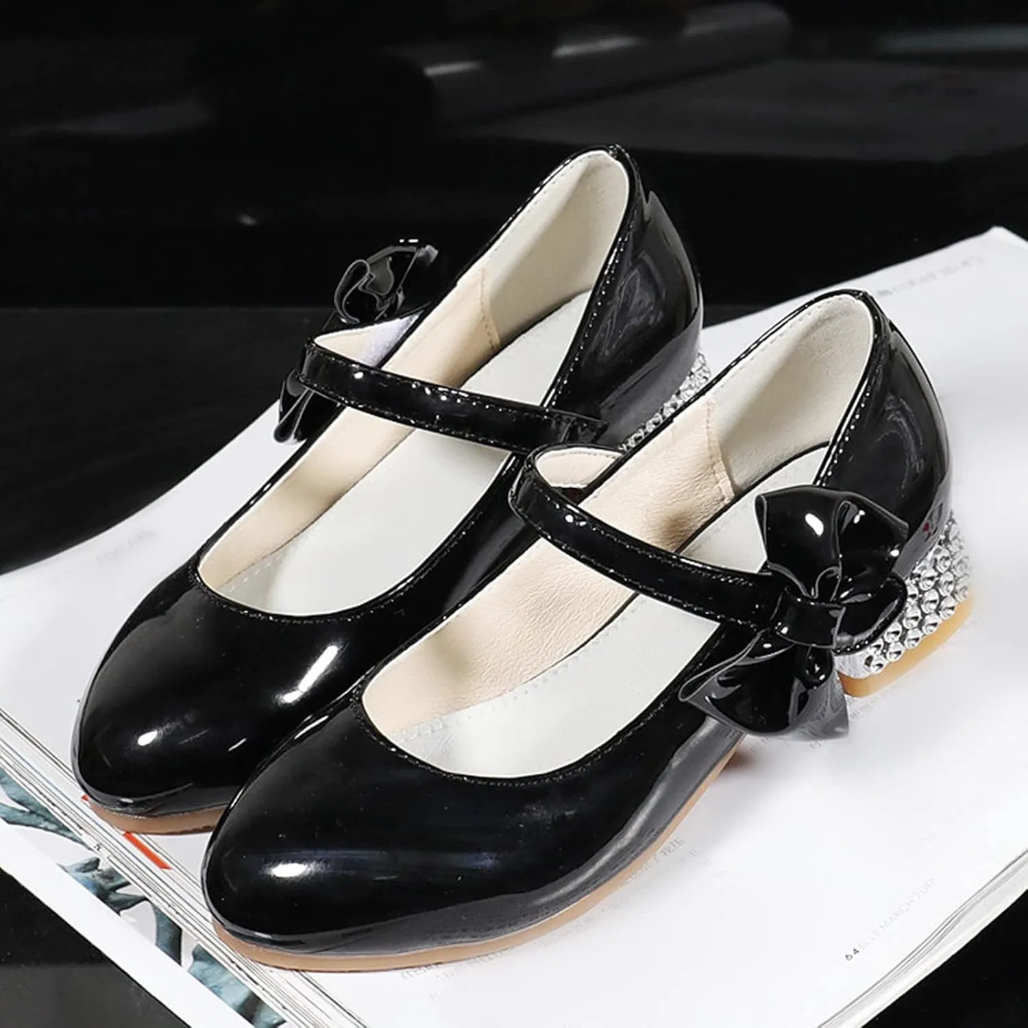 Girls Dress Shoes Mary Jane Shoes for Girls, Low Girls Heels for Kids Toddler Flower Girl Wedding Party Shoes for Girls