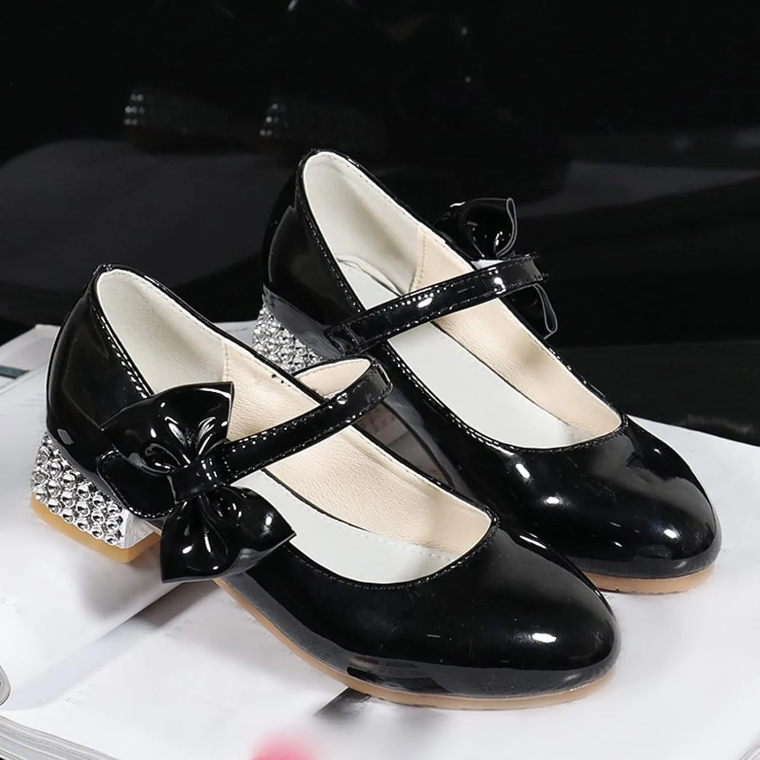Girls Dress Shoes Mary Jane Shoes for Girls, Low Girls Heels for Kids Toddler Flower Girl Wedding Party Shoes for Girls