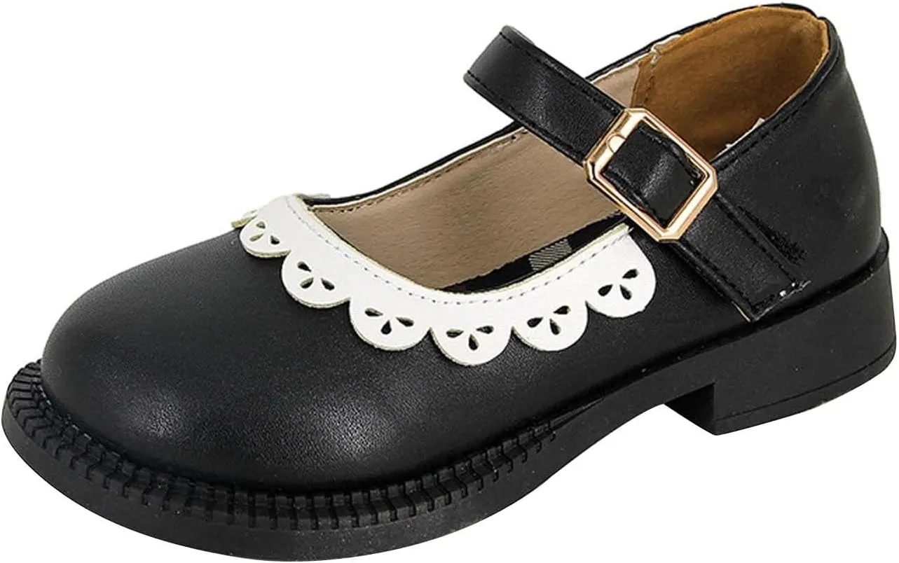 Girls Dress Shoes Toddler Flower Girl Low Heels Mary Jane Flat for School Uniform Wedding (Little/Big Toddler Shoes