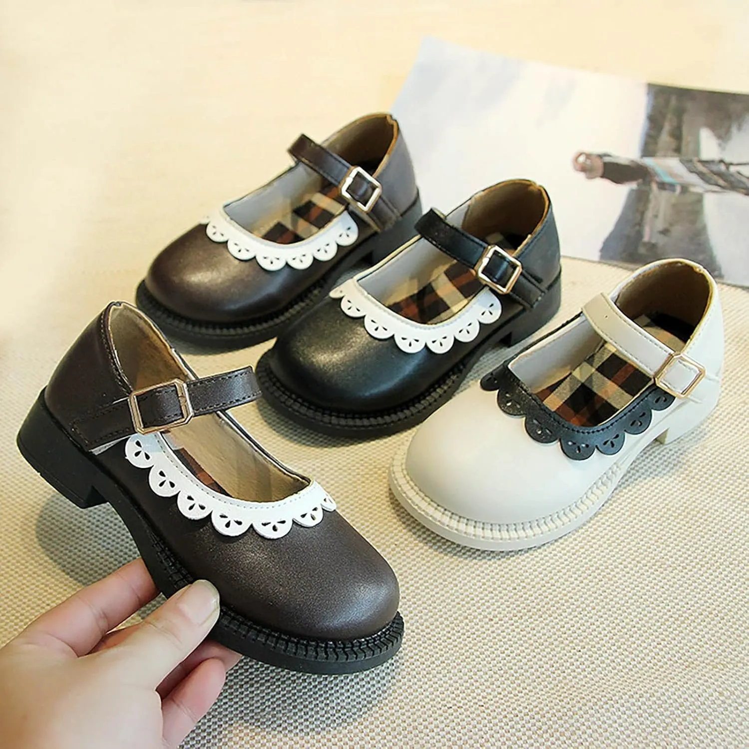 Girls Dress Shoes Toddler Flower Girl Low Heels Mary Jane Flat for School Uniform Wedding (Little/Big Toddler Shoes