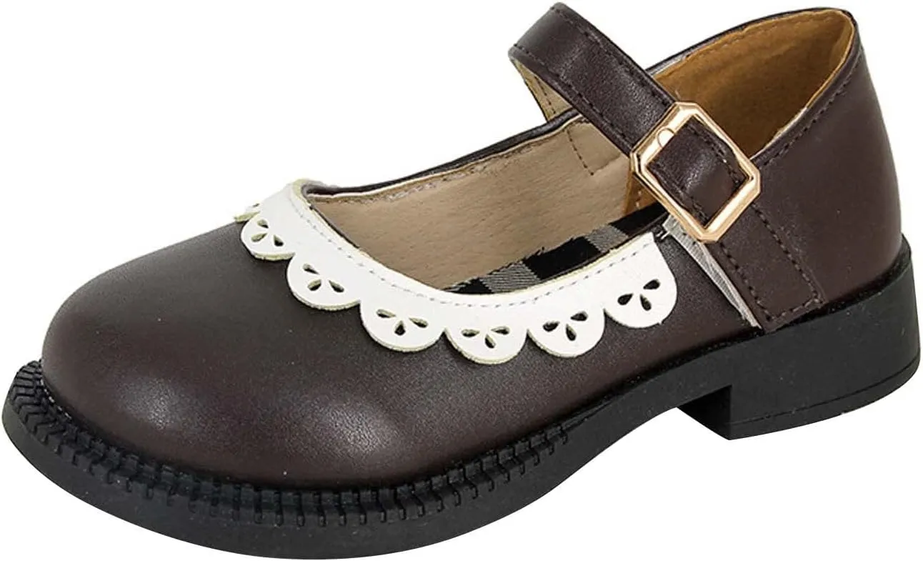 Girls Dress Shoes Toddler Flower Girl Low Heels Mary Jane Flat for School Uniform Wedding (Little/Big Toddler Shoes