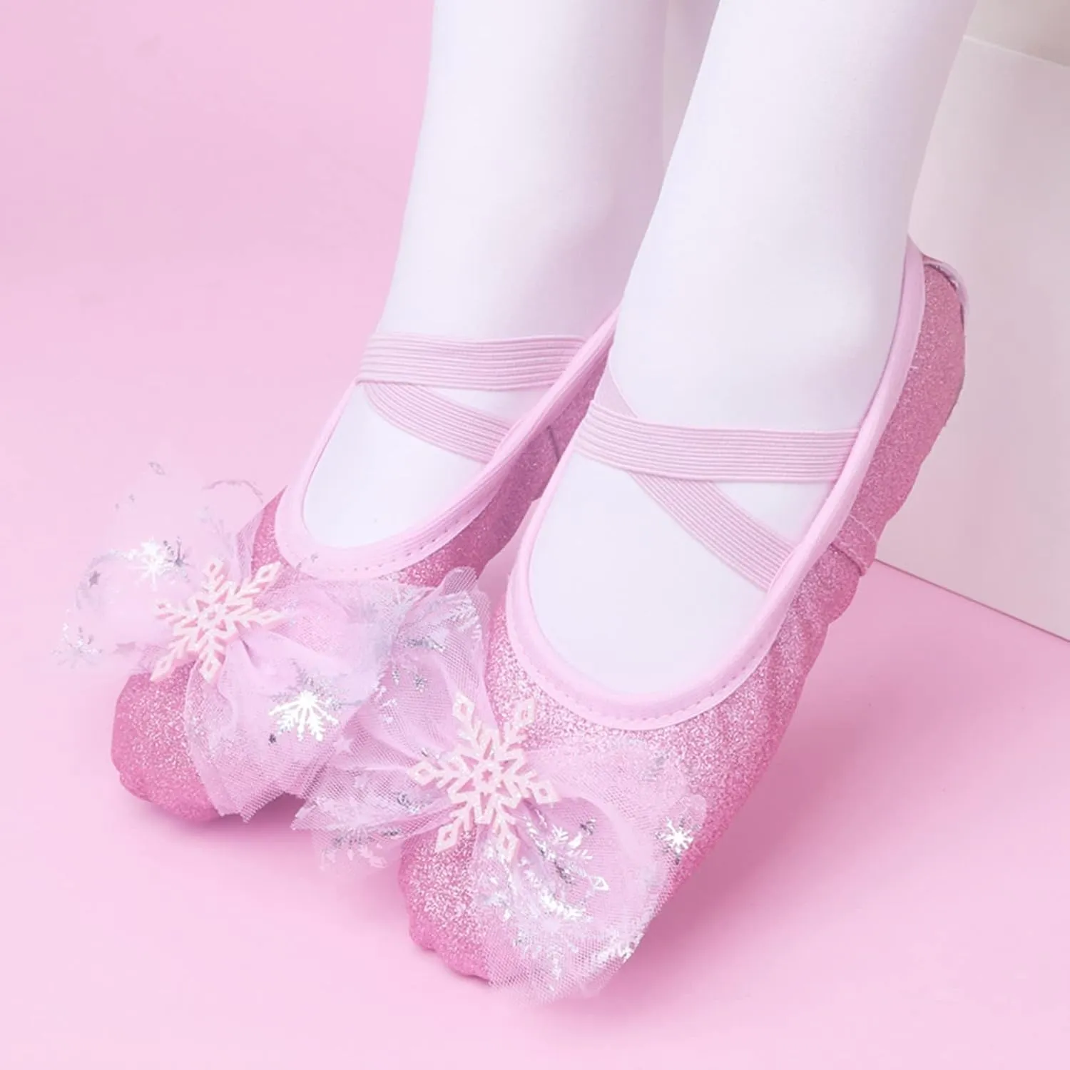 Girls Glitter Ballet Shoes Ballet Slipper with Bow Toddler Mary Jane Flat Shoes Ballerina Dress Shoes for Dance