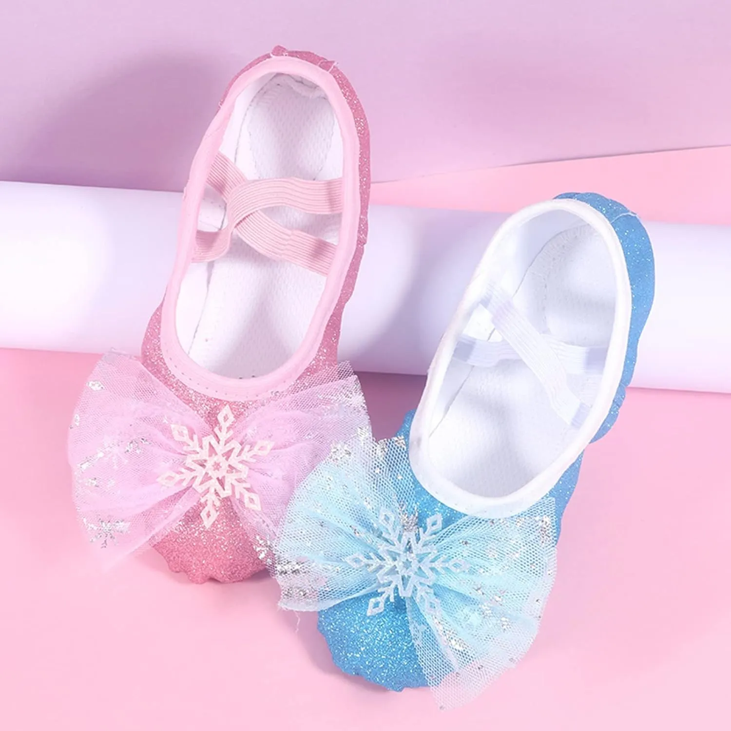 Girls Glitter Ballet Shoes Ballet Slipper with Bow Toddler Mary Jane Flat Shoes Ballerina Dress Shoes for Dance