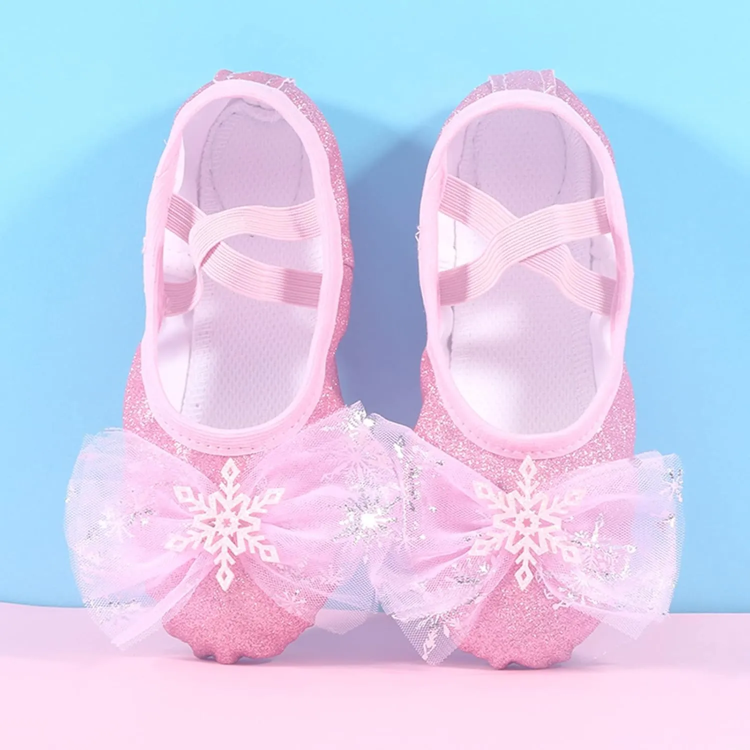Girls Glitter Ballet Shoes Ballet Slipper with Bow Toddler Mary Jane Flat Shoes Ballerina Dress Shoes for Dance