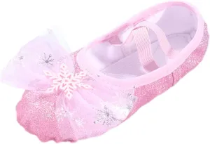 Girls Glitter Ballet Shoes Ballet Slipper with Bow Toddler Mary Jane Flat Shoes Ballerina Dress Shoes for Dance
