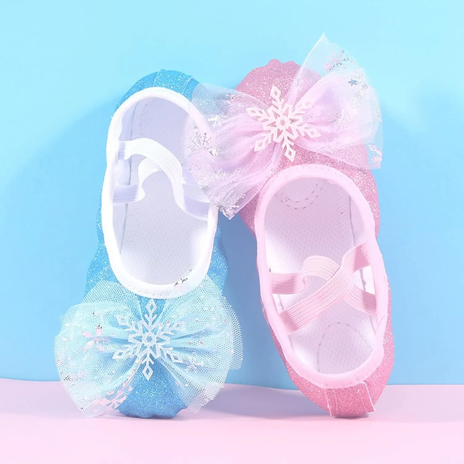 Girls Glitter Ballet Shoes Ballet Slipper with Bow Toddler Mary Jane Flat Shoes Ballerina Dress Shoes for Dance