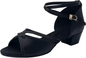 Girls Latin Dance Shoes Low Heels Ballroom Tango Performance Practice Dance Shoes for Little Kids,Tan Shoes