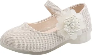 Girls Mary Jane Flat Pump Strap with Flower Ballet Flat Flower Girl Dress Shoes School Party Slip on Toddler Kid Shoes