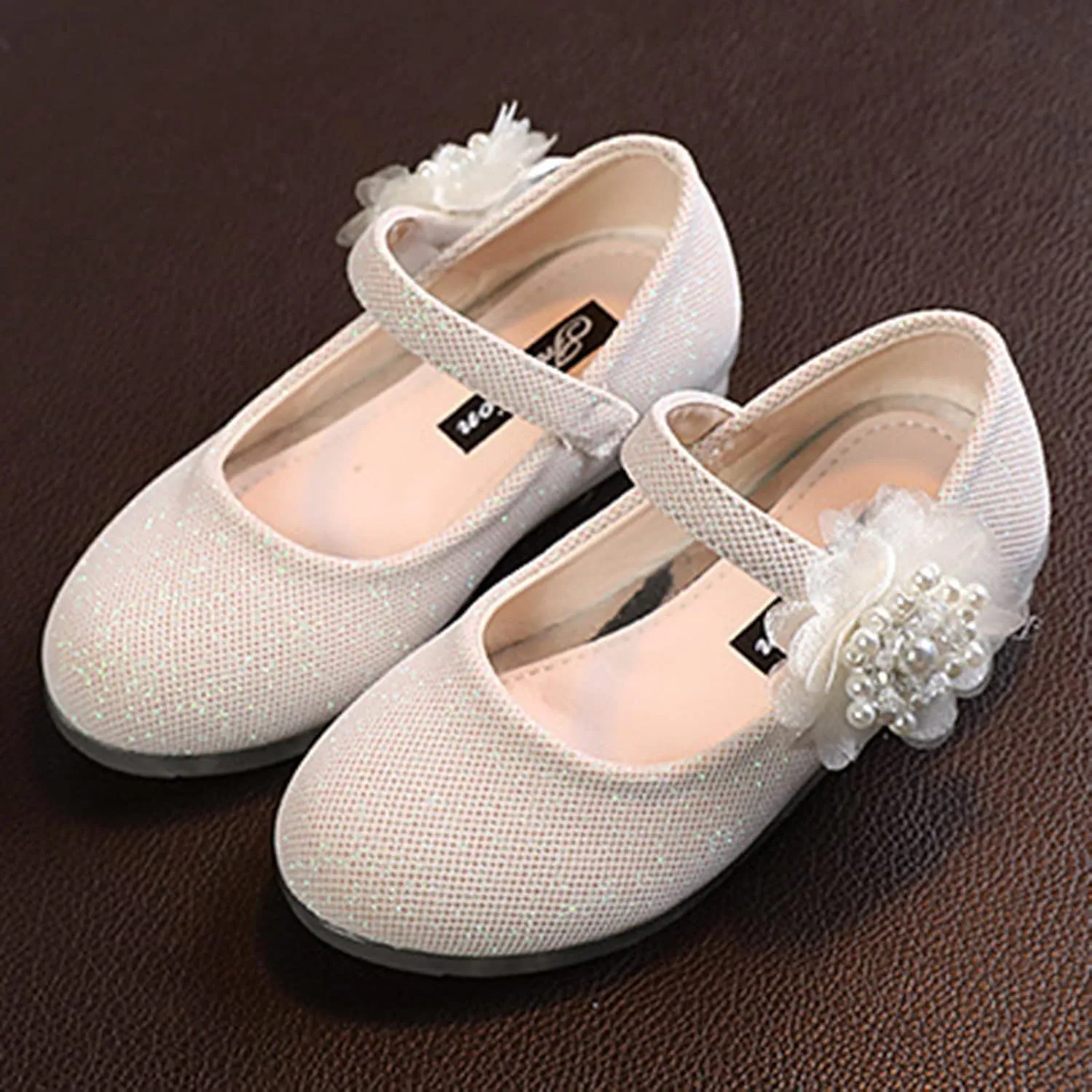 Girls Mary Jane Flat Pump Strap with Flower Ballet Flat Flower Girl Dress Shoes School Party Slip on Toddler Kid Shoes