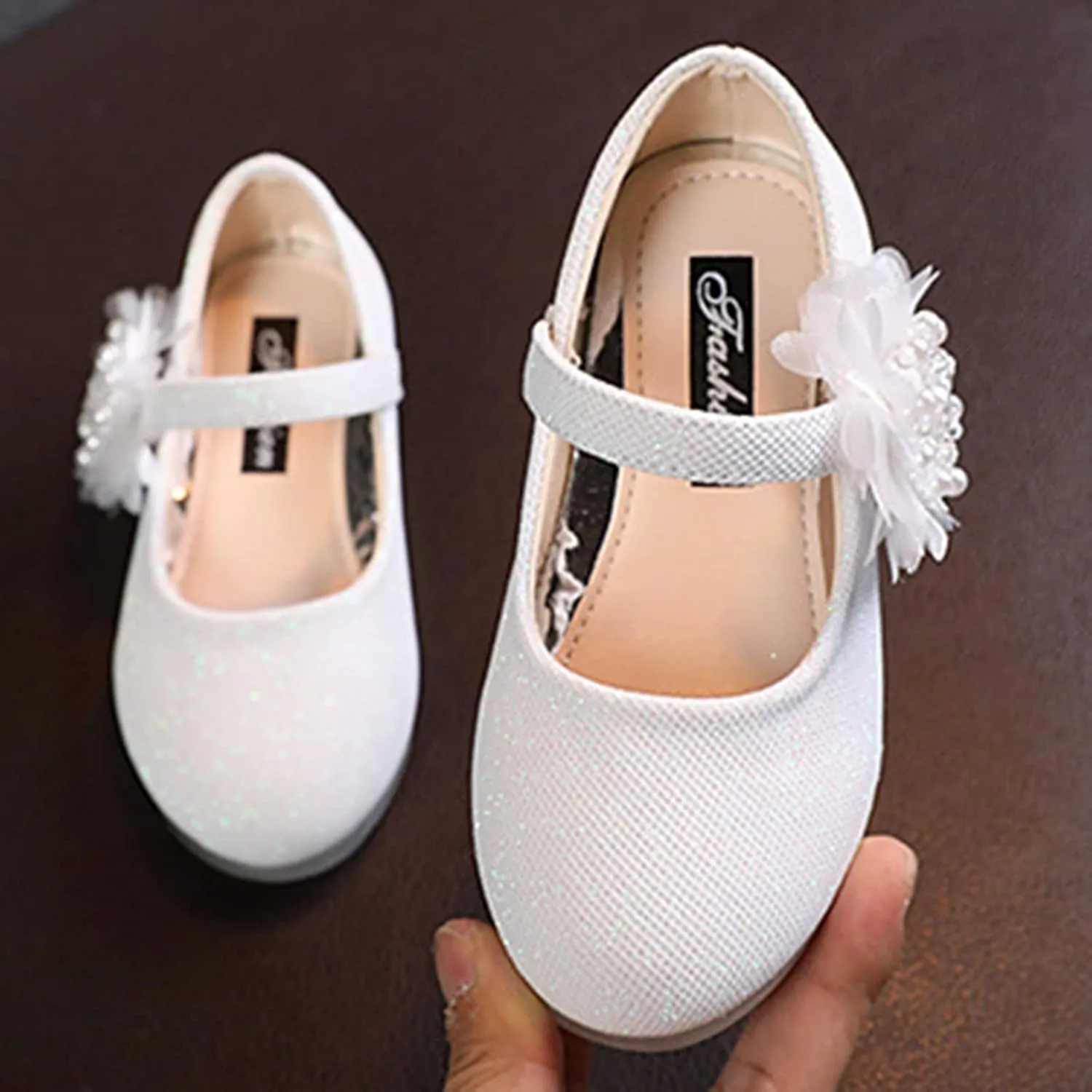 Girls Mary Jane Flat Pump Strap with Flower Ballet Flat Flower Girl Dress Shoes School Party Slip on Toddler Kid Shoes