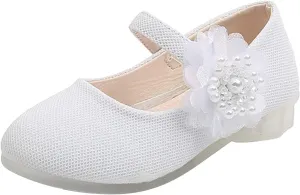 Girls Mary Jane Flat Pump Strap with Flower Ballet Flat Flower Girl Dress Shoes School Party Slip on Toddler Kid Shoes