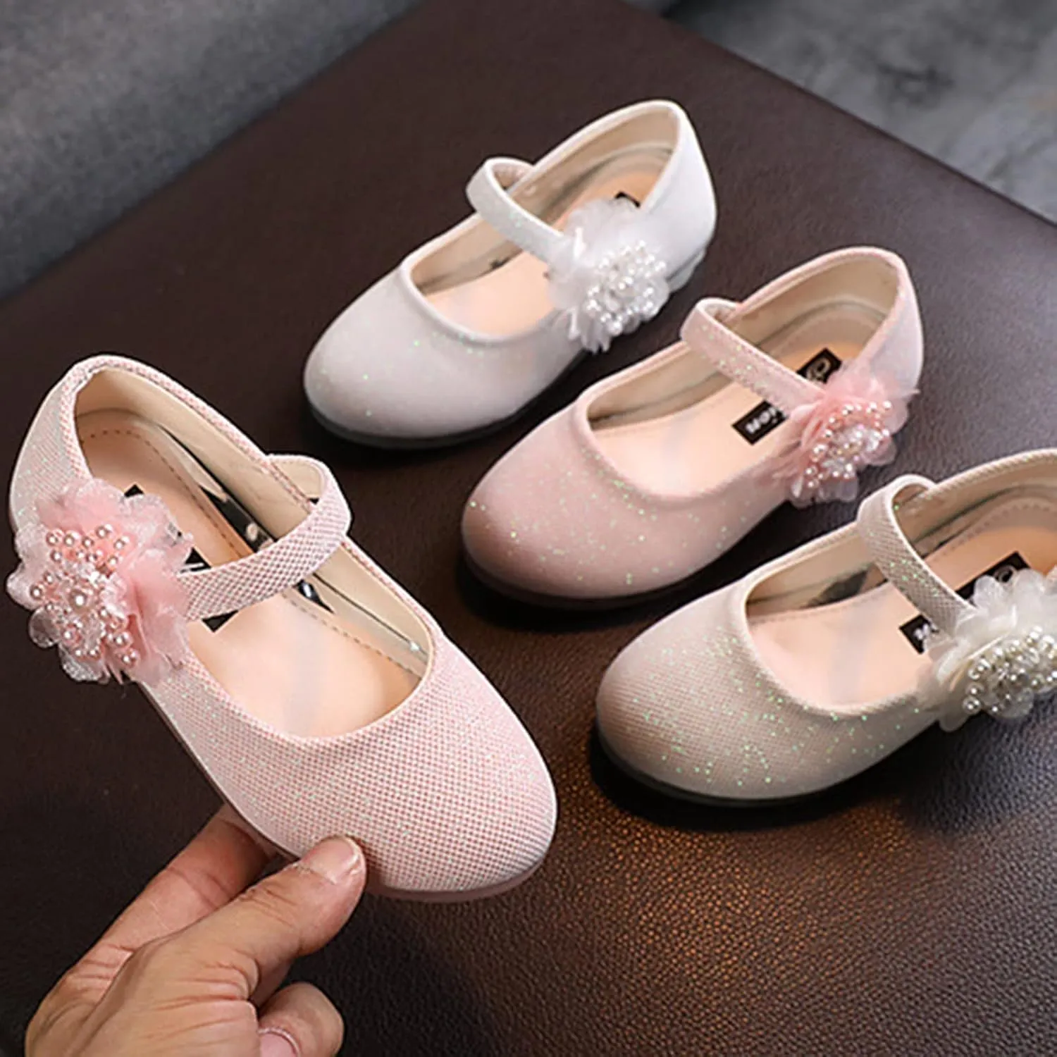 Girls Mary Jane Flat Pump Strap with Flower Ballet Flat Flower Girl Dress Shoes School Party Slip on Toddler Kid Shoes