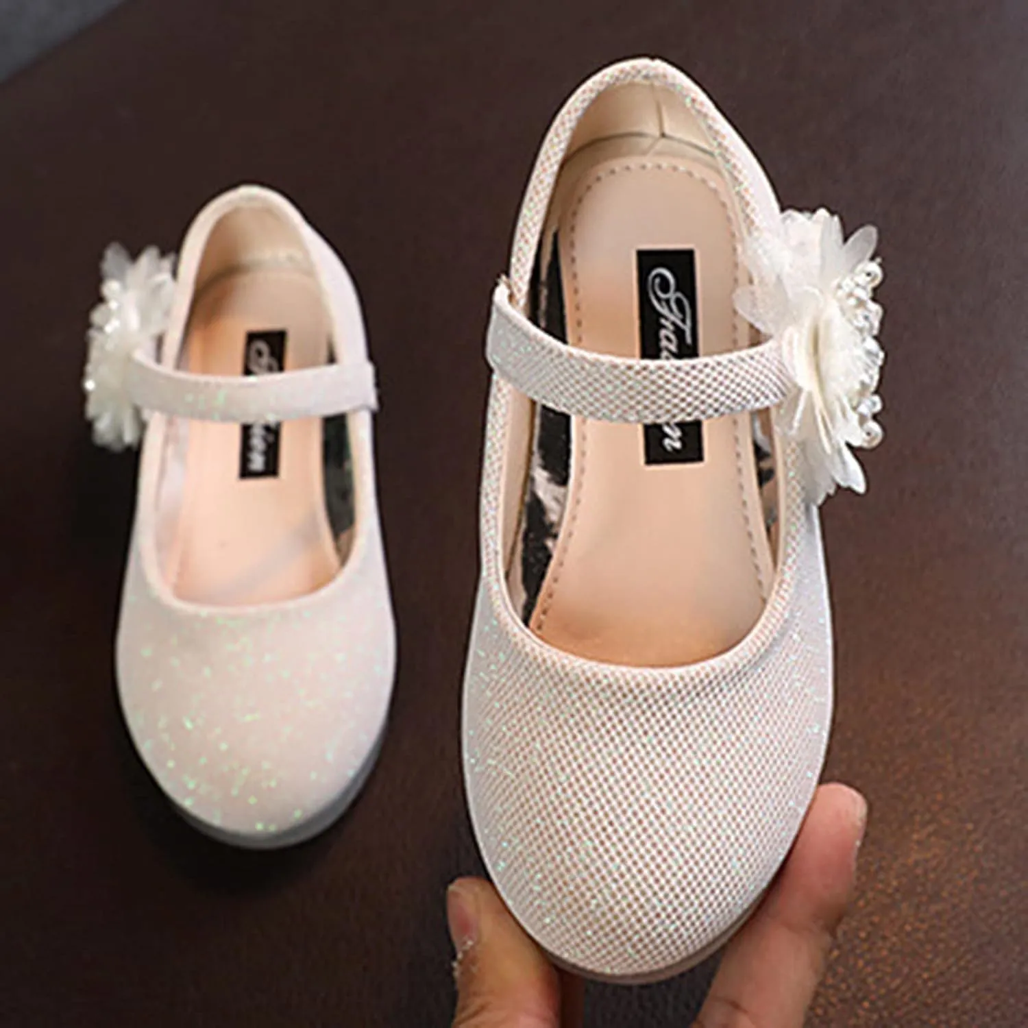 Girls Mary Jane Flat Pump Strap with Flower Ballet Flat Flower Girl Dress Shoes School Party Slip on Toddler Kid Shoes