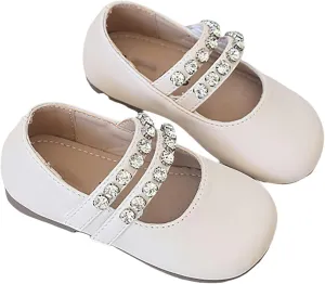 Girls Mary Jane Flats Toddler Little Girls Dress Shoes with Pearl Princess Wedding Party Uniform Baby Girl Shoes