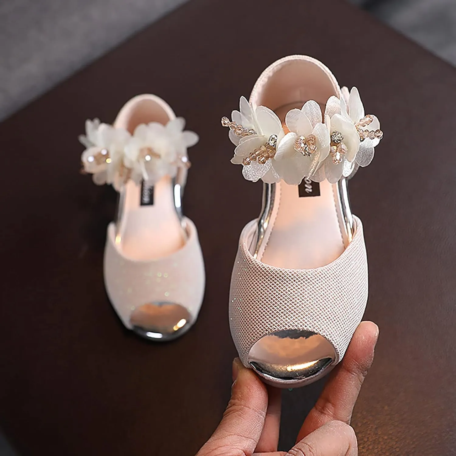Girls Rhinestone Flower Shoes Low Heel Flower Wedding Party Dress Pump Shoes Princess Shoes for Kids Princess Sandals