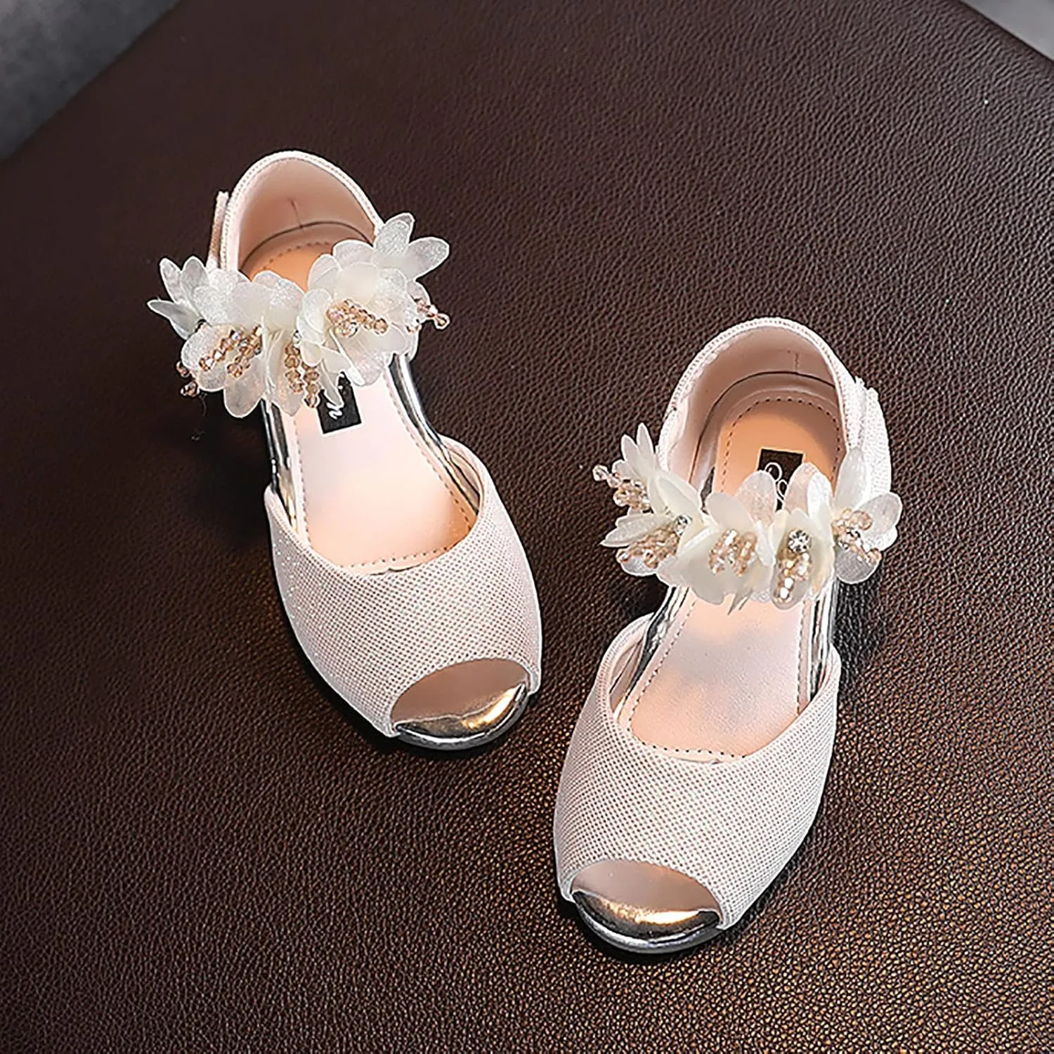 Girls Rhinestone Flower Shoes Low Heel Flower Wedding Party Dress Pump Shoes Princess Shoes for Kids Princess Sandals