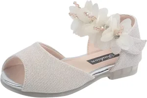 Girls Rhinestone Flower Shoes Low Heel Flower Wedding Party Dress Pump Shoes Princess Shoes for Kids Princess Sandals