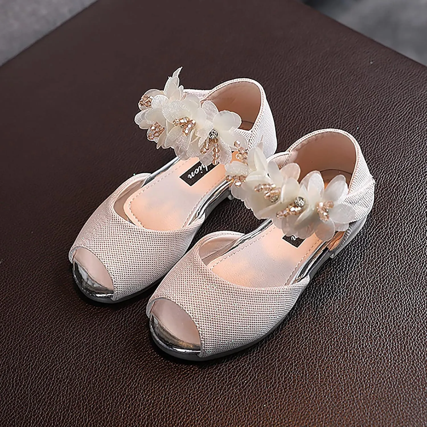 Girls Rhinestone Flower Shoes Low Heel Flower Wedding Party Dress Pump Shoes Princess Shoes for Kids Princess Sandals