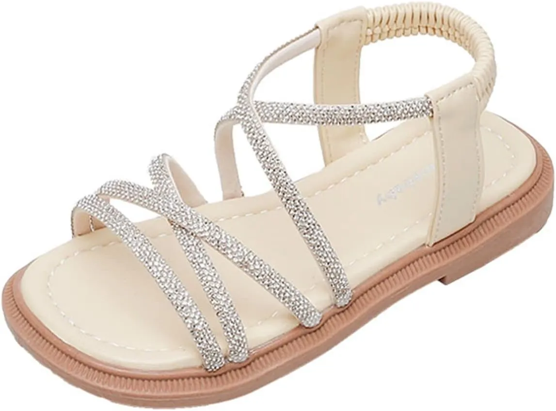 Girls Sandals Open Toe Mesh Rhinestones Design Sandals Flat Sandals Summer Dress Shoes High Heels for Kids Size 13 (Yellow, 3 Big Kids)