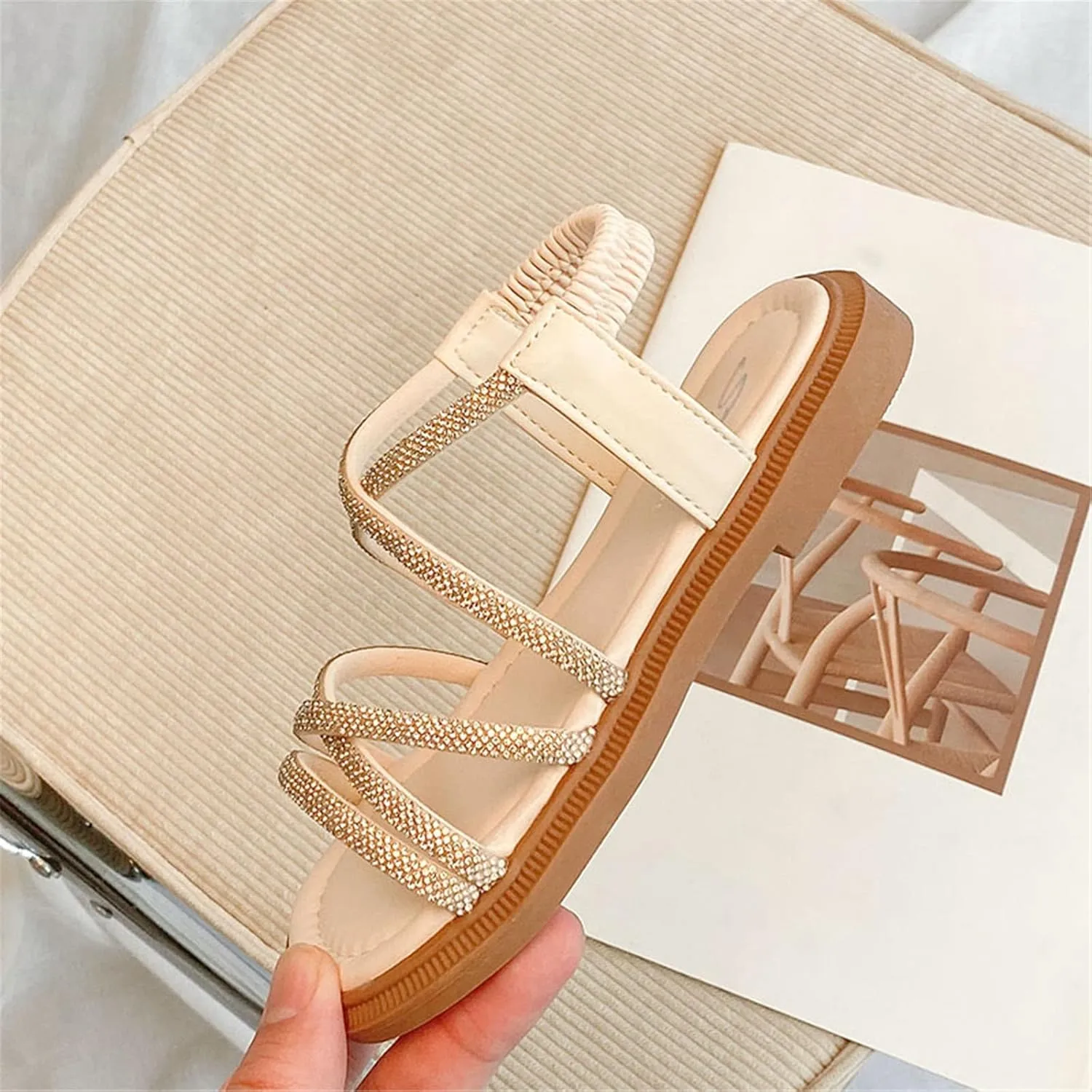 Girls Sandals Open Toe Mesh Rhinestones Design Sandals Flat Sandals Summer Dress Shoes High Heels for Kids Size 13 (Yellow, 3 Big Kids)